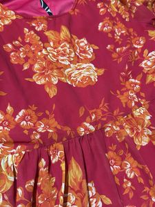 Vibrant Floral Pink Dress with Puff Sleeves