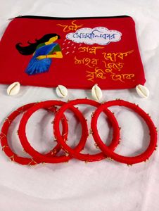 Handcrafted Red Pouch & Bangles