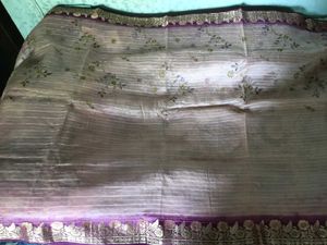 Used CreamColor With PurpleBorder TussarSilk Saree