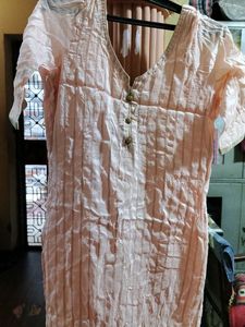 Peach Embroidered Kurti Pant Set