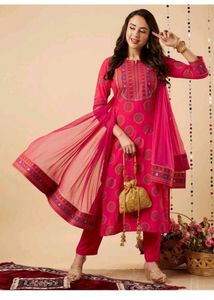 Pink Printed Kurta Set with Dupatta