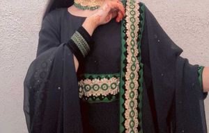 Elegant Black &amp; Green Embroidered Anarkali
