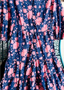 Pantaloons Navy Printed Casual Calf Dress Women