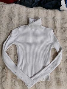 Zara White Knit Turtleneck Sweater