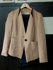 Nude Blazer With Velvet Pants