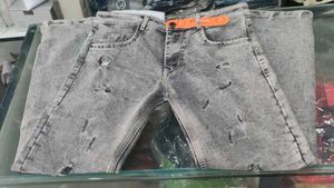Distressed Gray Denim Jeans