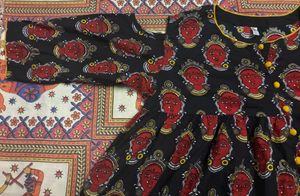 Handblock-Style Ethnic Black Kurta Tribal Face