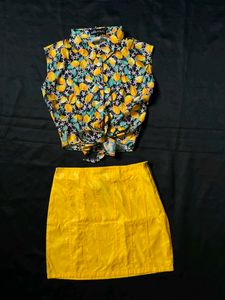 Lemon Print Top & Yellow Skirt COORD SET
