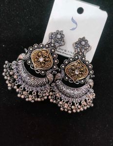 Big oxidised peacock Jhumka