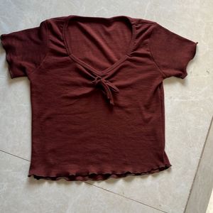 Cute Brown Tie-Front Top