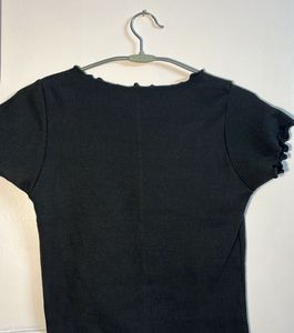 Black Ribbed Button-Down Top
