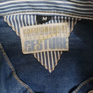 Gesture Denim Casual Shirt With Mandarin Collar