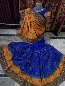 Elegant Blue &amp; Gold Saree