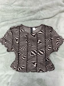 Zebra Print Mesh Crop Top