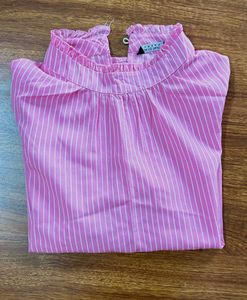 Pink Striped High Neck Blouse