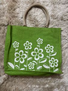 Floral Green Jute Tote Bag