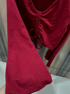 Red Ruched Long Sleeve Crop Top