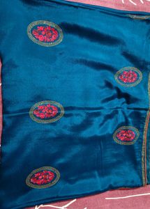 Partywear Blue Crepe Embellished Embroidered Saree