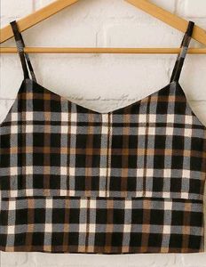 Trendy Brown &amp; Black Checkered Crop Top