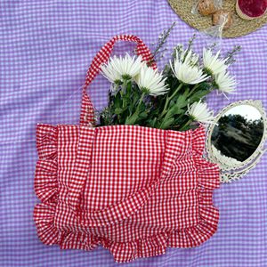 Gingham Ruffle Tote Bag🌸