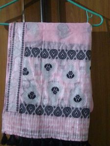 Pink Saree with Black Tassels