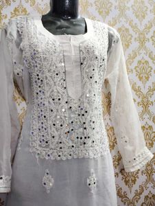 Mirror Work Chicken Curry Lucknowi Kurta