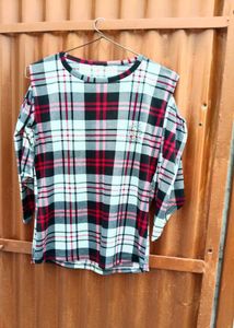 Plaid Cold Shoulder Top
