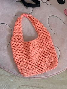 Peach Crochet Tote Bag