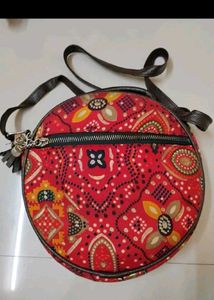 Red Patterned Round Crossbody Bag