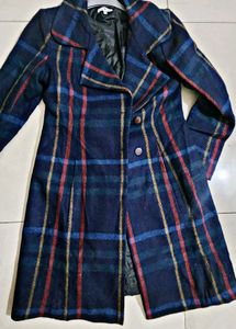 Style In Wool Navy Checked Overcoat