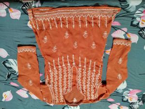 Rust Embroidered Kurti Chikankari