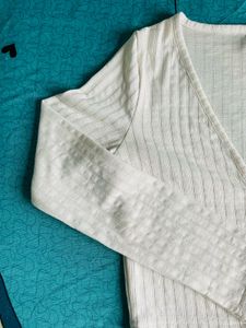 White Ribbed Crop Cardigan