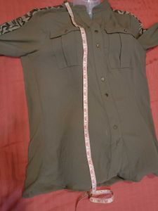 (Cover Story)Olive Shirt With Printed Sleeve Panel
