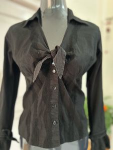 Black Tie-Front Blouse