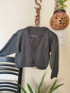 Gray Knit Cropped Cardigan