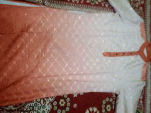 Peach &amp; White Kurta Set