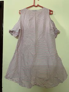 Red &amp; White Striped Cut Shoulder Dress