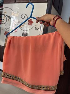 Peach Saree with Mirrored Border