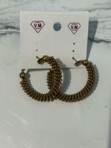 Gold Tone Beaded Hoop Earrings