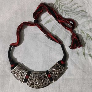 Ethnic Silver Plated & Thread Necklace