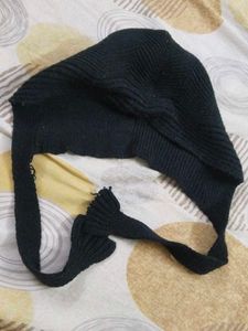 Black Tie-Up Winter Cap for Women