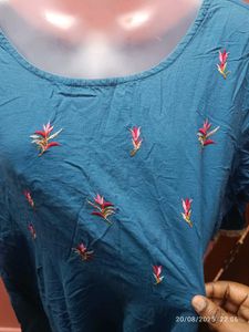 Xxl Embroidered Blue Kurta