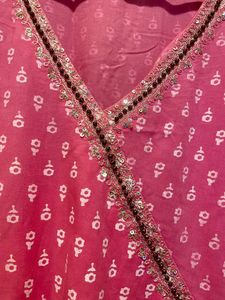 Pink Angarakha Neck Style A Line Kurta