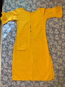 Yellow Kurta with Cute Sleeves &amp; Pocket