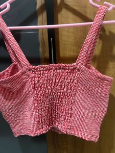 Red Gingham Knot-Front Crop Top
