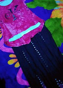 Unique Black Skirt and Pink Top Set