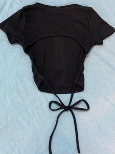 Black Ribbed Backless Crop Top