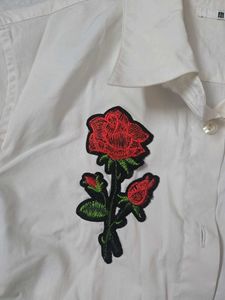 White Shirt with Rose Patch