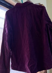 Burgundy Velvet Button-Up Shirt
