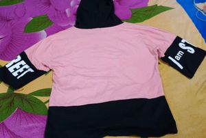 Pink &amp; Black Graphic Hoodie Top